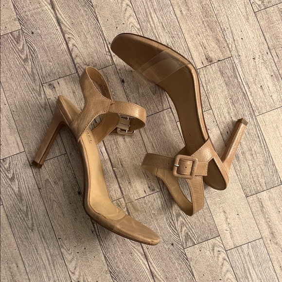 Michael Shannon Tan Strappy Heels w/ Clear Band over Toes Size 10 - Picture 1 of 8